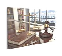 islandburner Cuadro sobre lienzo de báscula y martillo en una oficina de abogados con libros y vista de ventana para estudio abogados bufete de abogados cuadros murales póster