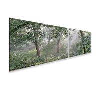 islandburner Cuadro sobre lienzo de bosque místico en la niebla, impresión artística para amantes de la naturaleza en el salón, 2 piezas