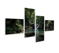 islandburner Cuadro sobre lienzo de cascada en la selva tropical con agua clara y follaje verde - 4 piezas - Edición C1