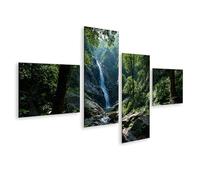 islandburner Cuadro sobre lienzo de cascada en la selva tropical con exuberante vegetación - 4 piezas - Edición D1