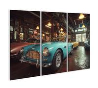islandburner Cuadro sobre lienzo de coches clásicos en taller vintage nostalgia para aficionados a los coches - 3 piezas
