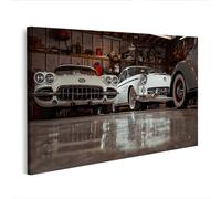 islandburner Cuadro sobre lienzo de coches clásicos en taller vintage nostalgia para aficionados a los coches - Edición S1