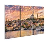 islandburner Cuadro sobre lienzo de ensueño Estambul panorámico mural para sala de estar para los amantes de los viajes - 3 piezas