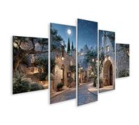 islandburner Cuadro sobre lienzo de ensueño pueblo trulli paisaje nocturno mural sala de estar para románticos - 5 piezas