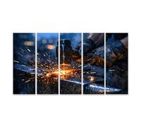 islandburner Cuadro sobre lienzo de herrería: metal brillante y chispas en el estudio - 5 piezas XXL