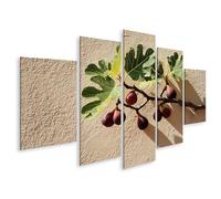 islandburner Cuadro sobre lienzo de higueras maduras con hojas en pared cálida - 5 piezas