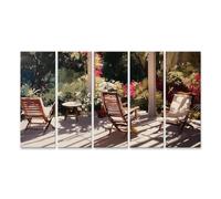 islandburner Cuadro sobre lienzo de jardín con tumbonas y flores - 5 piezas XXL