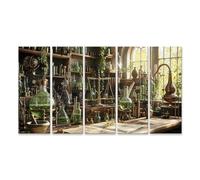 islandburner Cuadro sobre lienzo de laboratorio místico de alquimistas para oficina, perfecto para exploradores, 5 piezas, XXL