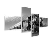 islandburner Cuadro sobre lienzo de locomotora de vapor del siglo 19 con caballo en primer plano, 4 piezas, edición B1