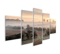 islandburner Cuadro sobre lienzo de niebla mística sobre campos mural salón para amantes de la naturaleza - 5 piezas