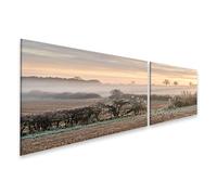islandburner Cuadro sobre lienzo de niebla mística sobre campos mural salón para amantes de la naturaleza - 2 piezas