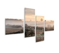 islandburner Cuadro sobre lienzo de niebla mística sobre campos para pared de salón para amantes de la naturaleza, 4 piezas, edición F1