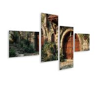 islandburner Cuadro sobre lienzo de puerta medieval del monasterio de piedra y madera, cuadro rústico de 4 piezas, edición Q1