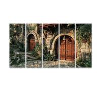 islandburner Cuadro sobre lienzo de puerta medieval del monasterio de piedra y madera, cuadro rústico - 5 piezas XXL