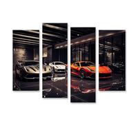 islandburner Cuadro sobre lienzo de tres coches deportivos en galería de coches moderna sobre suelo brillante imágenes murales póster