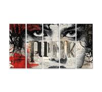 islandburner Cuadro sobre lienzo Decoración creativa de pared con collage de periódicos 'PUNK - 5 piezas XXL