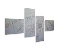 islandburner Cuadro sobre lienzo dibujo de una máquina voladora estilo Leonardo da Vinci - 4 piezas - Edición D1