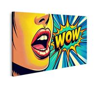 islandburner Cuadro sobre lienzo, diseño de boca pop art dice 'wow' en estilo cómic