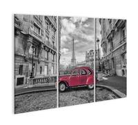 islandburner Cuadro sobre lienzo, diseño de coche rojo en París frente a la Torre Eiffel y edificios históricos, 130 x 80 cm