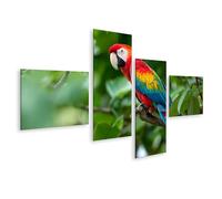 islandburner Cuadro sobre lienzo, diseño de guacamayo en rama en la selva tropical, 4 piezas, edición P1