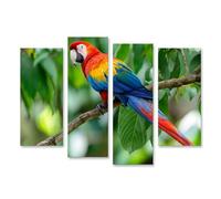 islandburner Cuadro sobre lienzo, diseño de guacamayo en rama en la selva tropical, 4 piezas, edición P2