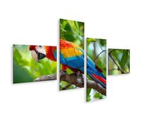 islandburner Cuadro sobre lienzo, diseño de guacamayo en rama en la selva tropical, 4 piezas, edición Q3