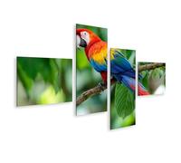 islandburner Cuadro sobre lienzo, diseño de guacamayo en rama en la selva tropical, 4 piezas, edición R3