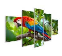 islandburner Cuadro sobre lienzo, diseño de guacamayo en rama en la selva tropical, 5 piezas, edición T1