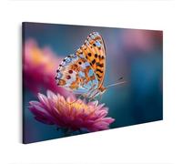 islandburner Cuadro sobre lienzo, diseño de mariposa sobre flor en la luz de la mañana - Mural para amantes de la naturaleza - Edición Q2