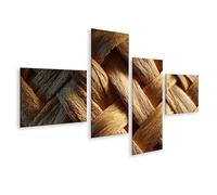 islandburner Cuadro sobre lienzo, diseño de paja trenzada con sombra cálida para decoración de pared elegante, 4 piezas, edición J3