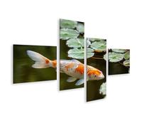 islandburner Cuadro sobre lienzo, diseño de peces Koi bajo nenúfares en el jardín de lago para amantes de la naturaleza, 4 piezas, edición J1