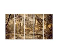 islandburner Cuadro sobre lienzo, diseño de pueblo navideño mágico para salón, para románticos de invierno, 5 piezas, XXL