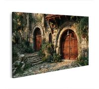 islandburner Cuadro sobre lienzo, diseño de puerta medieval del monasterio de piedra y madera, rústico, edición S2