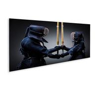 islandburner Cuadro sobre lienzo Dos Kaempfer Kendo en duelo con espadas de bambú cuadros cuadros murales 120 x 40 cm