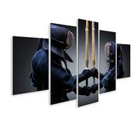islandburner Cuadro sobre lienzo Dos Kaempfer Kendo en duelo con espadas de bambú cuadros cuadros murales 170 x 80 cm