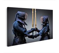 islandburner Cuadro sobre lienzo Dos Kaempfer Kendo en duelo con espadas de bambú cuadros cuadros murales 100 x 57 cm