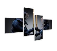islandburner Cuadro sobre lienzo Dos Kaempfer Kendo en duelo con espadas de bambú cuadros cuadros murales 150 x 80 cm