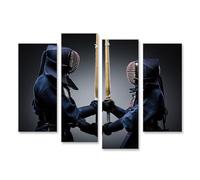 islandburner Cuadro sobre lienzo Dos Kaempfer Kendo en duelo con espadas de bambú cuadros cuadros murales 130 x 80 cm