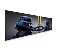 islandburner Cuadro sobre lienzo Dos Kaempfer Kendo en duelo con espadas de bambú cuadros cuadros murales 160 x 40 cm