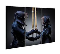 islandburner Cuadro sobre lienzo Dos Kaempfer Kendo en duelo con espadas de bambú cuadros cuadros murales 130 x 80 cm