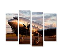 islandburner Cuadro sobre lienzo Douglas DC-3 avión en el campo de aviación histórico al atardecer - 4 piezas