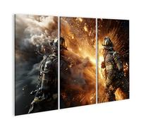 islandburner Cuadro sobre lienzo Dramático Bomberos Héroes Mural para Oficina o Salón Para Valiente - 3 Piezas