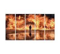 islandburner Cuadro sobre lienzo dramático bomberos mural para oficina o salón para héroes de la vida cotidiana - 5 piezas XXL