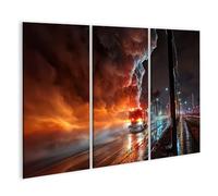 islandburner Cuadro sobre lienzo dramático camión de bomberos mural para sala de estar para héroes de la vida cotidiana - 3 piezas