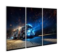 islandburner Cuadro sobre lienzo dramático camión de bomberos mural salón para héroes de la vida cotidiana - 3 piezas - Edición N3