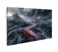 islandburner Cuadro sobre lienzo dramático río de lava para sala de estar - Para aventureros y amantes de las fuerzas naturales - Edición W2