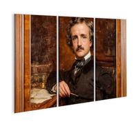 islandburner Cuadro sobre lienzo Edgar Allan Poe retrato en escritorio con utensilios de escritura - 3 piezas