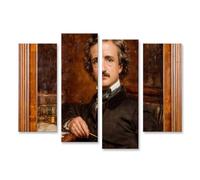 islandburner Cuadro sobre lienzo Edgar Allan Poe retrato en escritorio con utensilios de escritura - 4 piezas