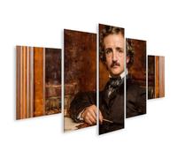 islandburner Cuadro sobre lienzo Edgar Allan Poe retrato en escritorio con utensilios de escritura - 5 piezas