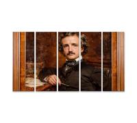 islandburner Cuadro sobre lienzo Edgar Allan Poe retrato en escritorio con utensilios de escritura - 5 piezas XXL